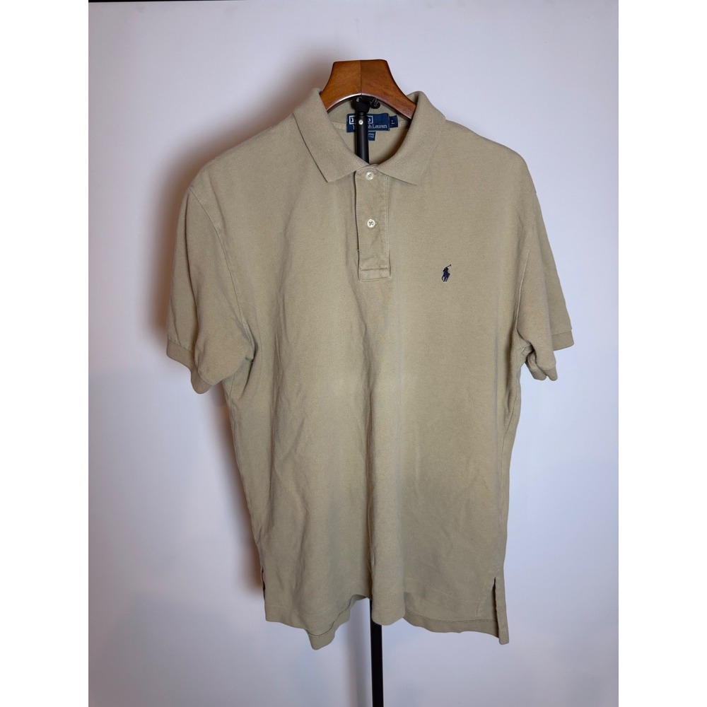 Polo Ralph Lauren Mens Large Tan Khaki Short Sleeve Cotton Pique Polo Shirt